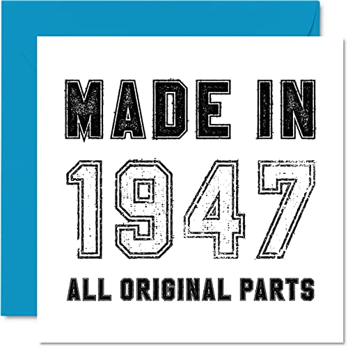 Tarjeta felicitación 75 cumpleaños hombres, mujeres, él y ella, fabricada en 1947, todas las piezas originales, divertida tarjeta felicitación 75 años abuelo, abuela, mamá, papá, 145 mm x 145 mm