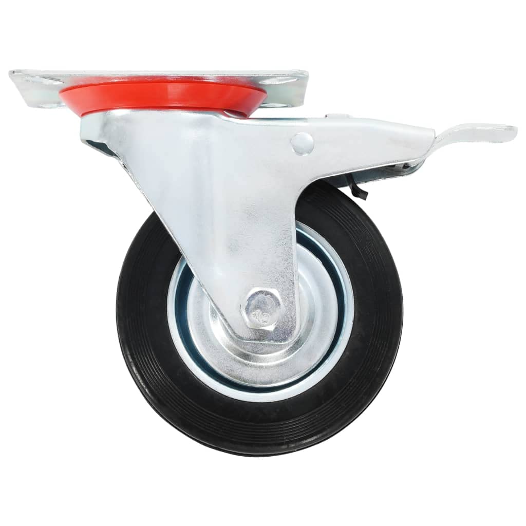 16 ruedas giratorias de goma de 100 mm con revestimiento de zinc, capacidad de carga de 70 kg, 8 con frenos, para taller, almacén, industria, carro de transporte, plataforma, logística