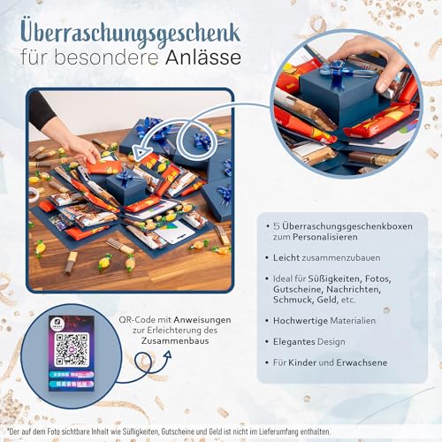 DIY Explosionsbox, Überraschungsbox, Kreative Geschenkbox für Süßigkeiten, Surprise Box, Geburtstag, Geschenke für Frauen, Männer, Kinder, besondere Tage Geldgeschenk (blau)