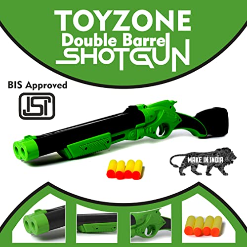 Image of Toyzone Ben10 Double Barrel Shotgun-58793 | Foam Blaster Double Barrel Gun | Safe and Long Range | Lock & Load Pump Action | 5-Play Shotgun Shells with Gun | Shotgun Boomstick | Pull & Action ProShot | For Kids, Teens, Adults