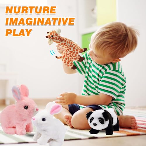 Image of Hopping Walking Bunny Toy with Sounds, Jumping Rabbit Wiggling Ears, Twitching Mouth and Nose, Educational Interactive Bunny Toy for Baby Kids (White Rabbit)
