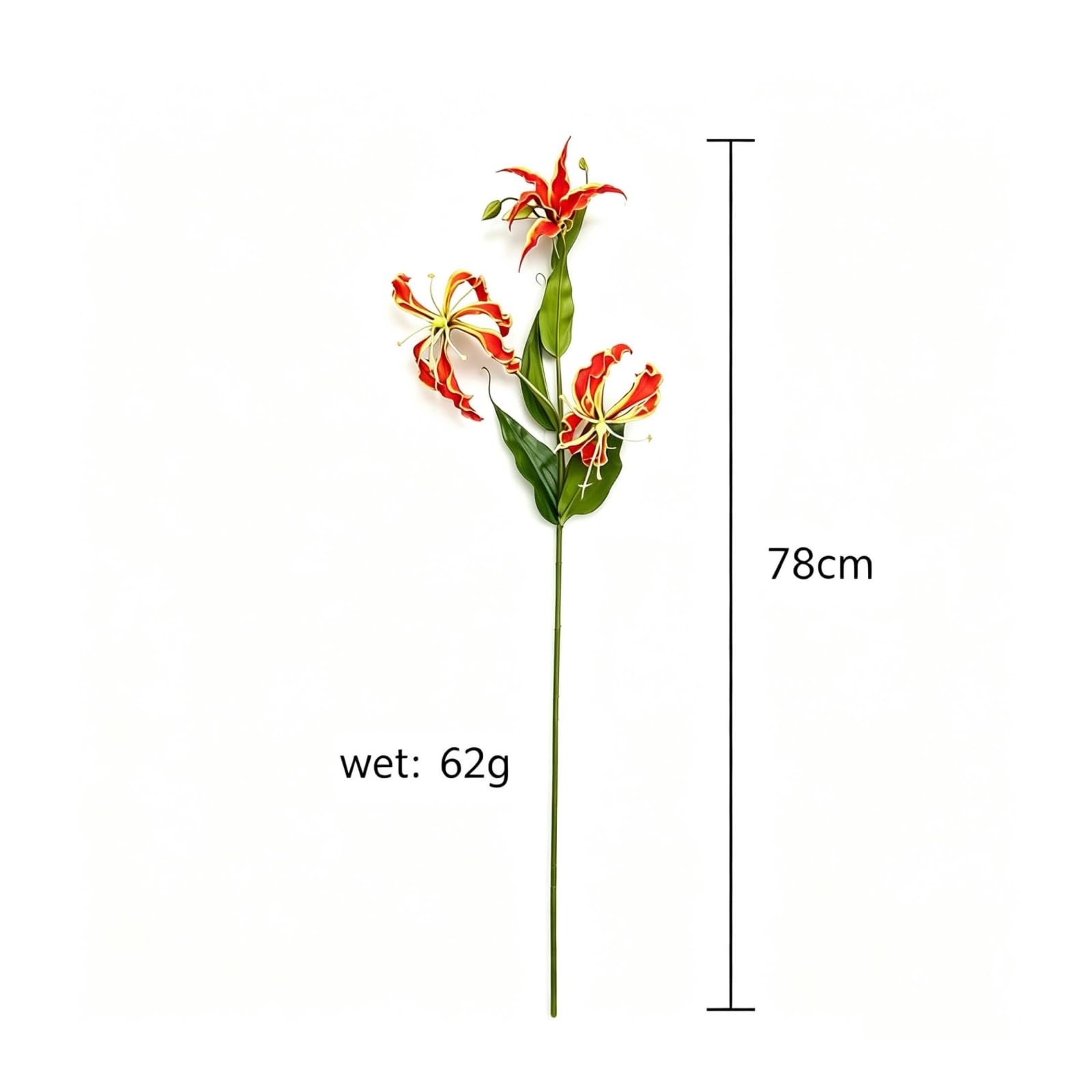 Gloriosa Kletterlilie Künstlich Stiel Blüte Zweig Zierpflanze Weichplastik Naturgetreue Struktur Elegante Linien für Zimmerdekor Traualtar Bankett Fotoprojekt Hoheglasvase, Orange