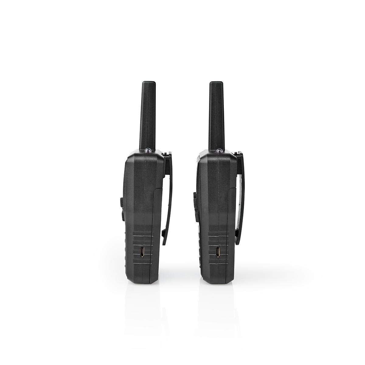 NEDIS Walkie-Talkie MicroUSB Recargable, Tiempo de conversación de 6 Horas, Alcance de 10 km, Base de Carga, 2 Piezas, Negro
