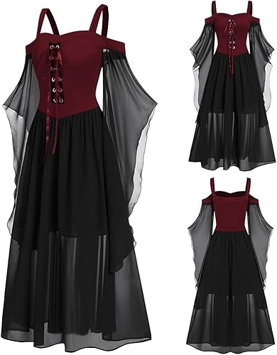 Miniatura 2 de Disfraz de esqueleto para mujer, vestido de té, vestidos de fiesta de Halloween, manga larga, empalme de encaje, swing, Goku, negro, cosplay, rojo