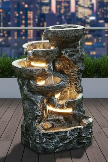Image of 2.3 Feet Rock Style Water Fountain with LED Lights | Indoor Outdoor Decorative Waterfall Showpiece for Home, Garden & Office Decor (Black)