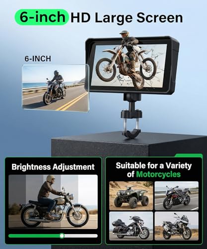 Image of 6 Inch Motorcycle Wirelsss Carplay Screen, Portable Touchscreen Motorcycle GPS Navigation System Car Play Moto Android Auto, Dual Bluetooth, IP68 Waterproof Moto Screen, Si-ri, Goo-gle Assistant