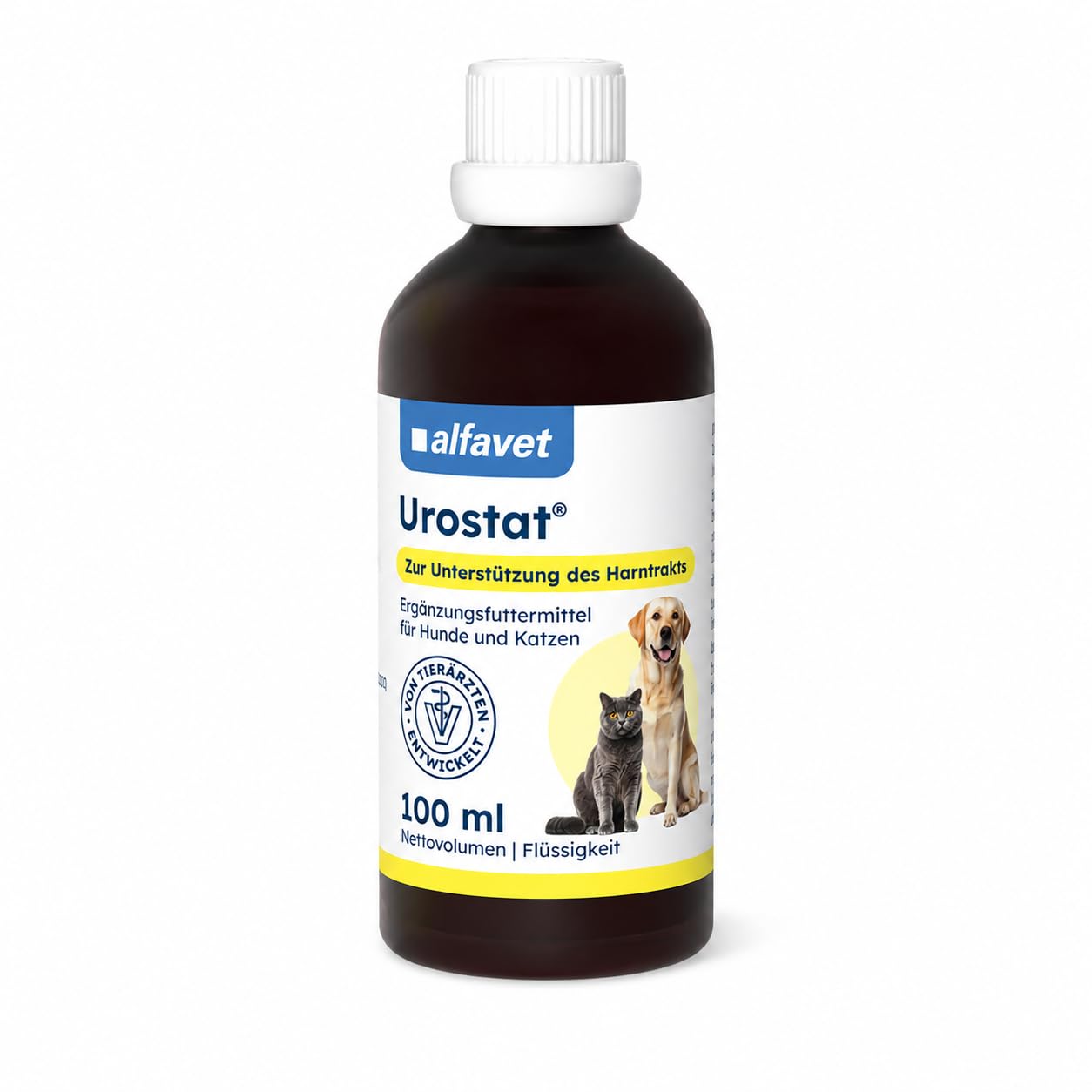 alvafet Urostat, Complément Alimentaire pour réduire la Formation de calculs urinaires pour Chiens et Chats à l'ortie et la Verge d'or, 100 ML, seringue doseuse