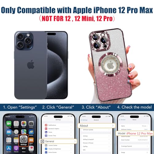 Misscase for iPhone 12 Pro Max Magnetic Glitter Case Compatible with MagSafe,Full Protection Slim Shockproof Anti-Scratch Case with Camera Lens Protector Logo View Dust-Proof Net for Women Pink by Misscase - Image 2