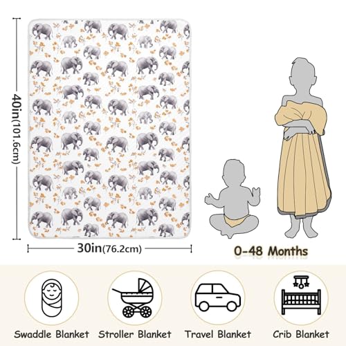Image of Toddler Blanket for Boys Girls Soft Warm Multi Use Wrap Swaddle for Infant Toddler Kid Crib Bedding 30X40in Aesthetic Elephant White