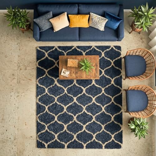 Image of Ultra Premium Shaggy Polyester Micro Rug | Super Soft Fluffy Carpet | Non-Slip Washable Area Rug for Bedroom Living Room - (Blue M, 4x6 feet, Rectangular)
