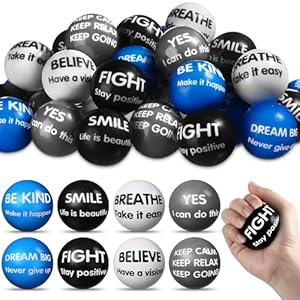Liliful 48 Pieces Motivational Stress Balls Bulk for Adults Fidget Toys End of The Year Student Gifts Inspirational Squeeze Balls Employee Appreciation Gift Adult Goodie Bag 2. 2 Inch(Classic Colors)