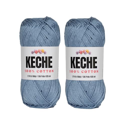 Image of Cotton Yarn - 100% Cotton Yarn for Crocheting and Knitting, Mercerized Cotton Amigurumi Yarn Fine-Sport 2 1.76 oz (50g) / 136 Yrds (125 m) 2 Skeins - Blue