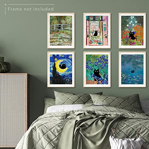 Verenix Vintage Van Gogh Black Cat Decor Wall Art?Funny Cat Pictures For Bathroom Home Cute Black Cat Poster Set Of 6 08X10Inch Unframed (Green,6Pcs 08X10In Unframed) #TOP5