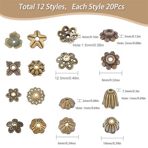 SUNNYCLUE 1 Box 240Pcs 12 Style Bead Caps Jewellery End Caps Flower Bead Cap Tibetan Style Alloy End Cap Bali Style Beads for Jewellery Making DIY Necklace Bracelet Craft Supplies Antique Bronze - Image 2