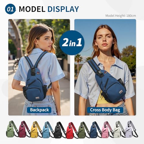 Convertible Sling Bags for Women Men, Lightweight Crossbody Backpack Daypack Fit for 7.9" Tablet for Casual Travel Sport Hiking (Dark Blue) - Image 3