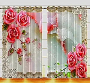 Waco Creation 3D Digital Printed 7Ft Curtain Drapes for Door Room Darkening Themed Panels for Decor Action Polyester Eyelet Curtains for Kids Bedroom Living Room, 4 x 7 Feet, New Rose, Pack of 2pc