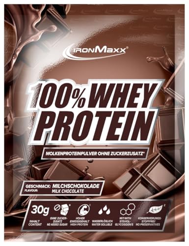 IronMaxx 100% Whey Protein Pulver 30g - Milchschokolade | Cremiger Eiweißshake mit BCAAs & EAAs | High Protein, Low Carb & zuckerarm | Ideal für Muskelaufbau, Diät & Fitness