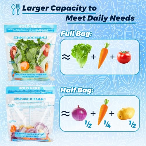 Bolsas de vapor para microondas pack de 20 unidades con cierre de cremallera hermética para verduras 4