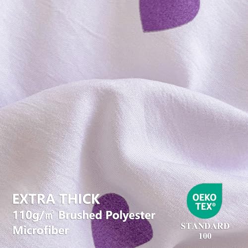 Image of Heart Duvet Cover Full Size Purple Hearts Bedding Set 3 Pieces Reversible Heart-Shaped Comforter Cover Set Soft Breathable Microfiber Quilt Cover with Zipper Closure and 2 Pillowcases