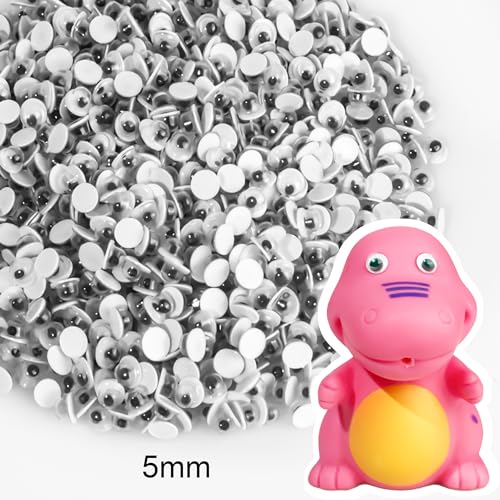 (5mm,1000PCS) Round Wobbly Wiggly Moving Googly Eyes, Mini Wiggle Plastic Safety Black Small Eyeballs Stickers for DIY Accessories, Animal Bear Doll & Toy Making, Scrapbooking, Art Classroom, Crafts
