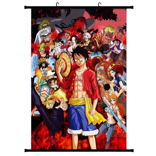 Anime Pirate Crew Fabric Poster 16x24Inch One Stawhat Crew Piece Wall Scroll – Adventure Fantasy Wall Hanging for Bedroom & Gaming Room Decor