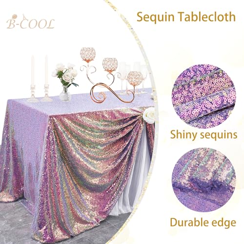 Image of B-COOL Rectangle Sequin Tablecloth Purple Table Overlays 90x132 Tablecloth for Mermaid Party Table Decorations Pretty Girls Birthday Parties