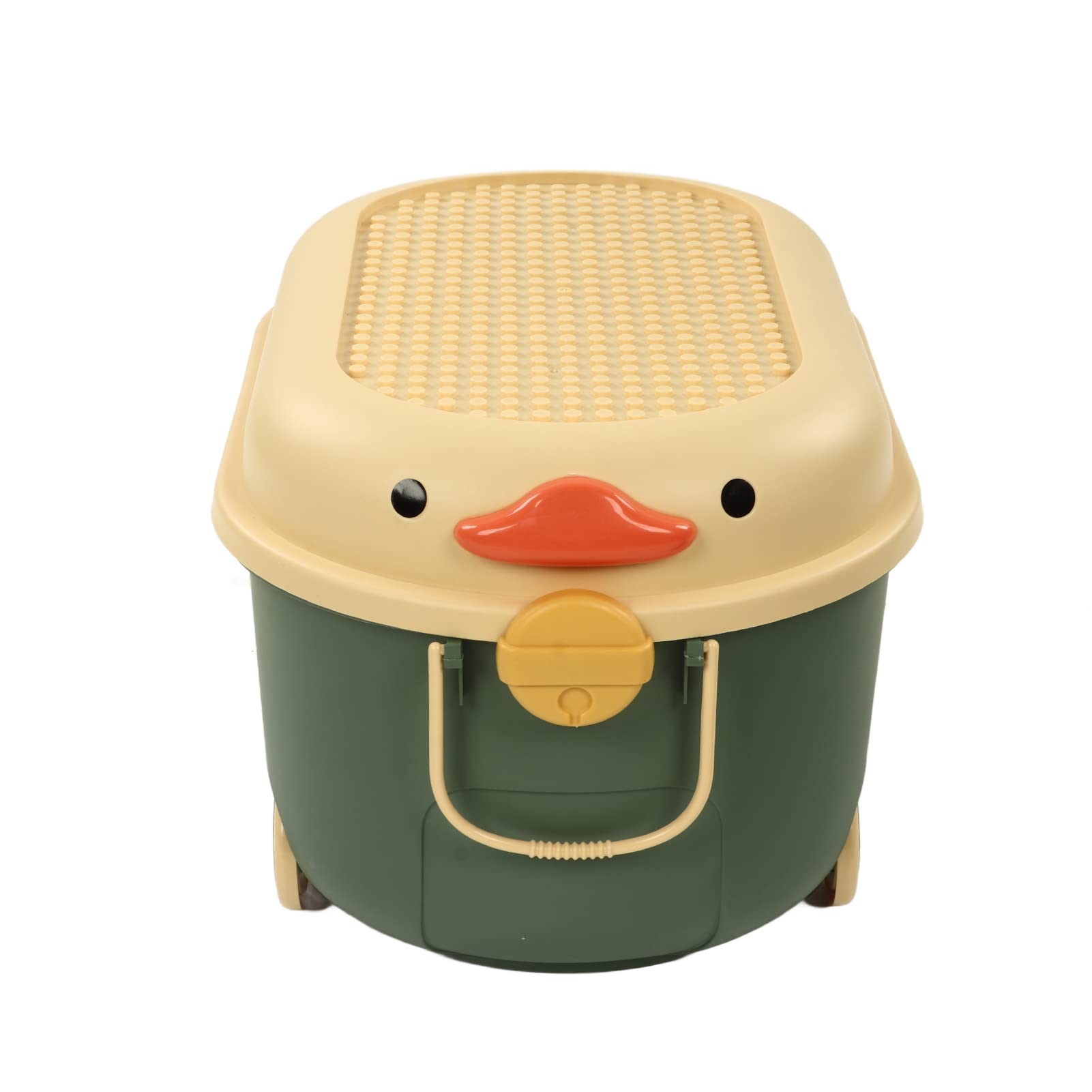 Aramox Scatola Portaoggetti per Giocattoli, Simpatico Organizer in Plastica per Bambini con Copertina a Forma di Anatra con Ruote, Grande capacità per Giocattoli e Vestiti (verde (grande))