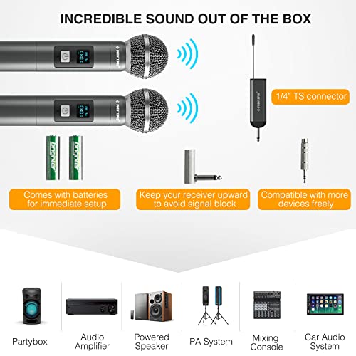 Phenyx Pro Dual Digital Wireless Microphone System, W/2 Handheld Dynamic Microphones,15 Uhf Frequency Groups, Mini Receiver, Metal Cordless Microphone For Karaoke,Church,Dj,Singing (Pdp-2) #TOP5