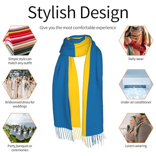 Swedish flag print Cashmere shawl with tassel Warm tassel scarf Women's scarves are lightweight warm4