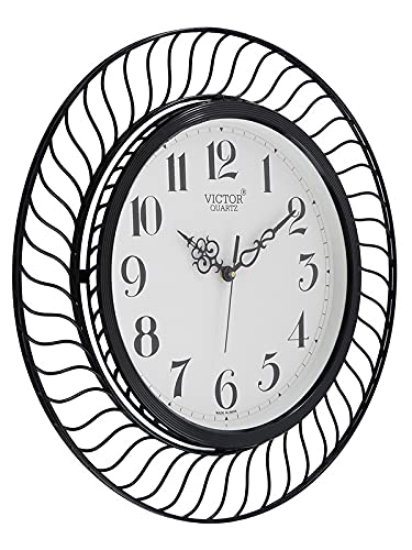 Image of CHRONIKLE Modern Analog Round Adorable Metal Case Wall Clock for Living Room Home Decorations Office Gifts (Size: 45 x 5 x 45 CM | Color: Black & Silver | Weight: 1500 Gram)