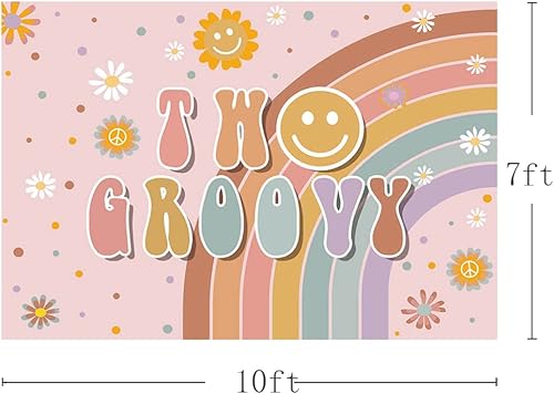 Miniatura 3 de MEHOFOND Telón de fondo de dos groovy de 10 x 7 pies, arco iris, hippie, niña, decoración de fiesta de segundo cumpleaños, amor de paz y amor de los