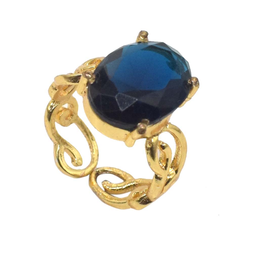 Nimbark Mid Night Blue Tanzanite Quartz Fashion Ring Gold Plated Adjustable Ring-image-38