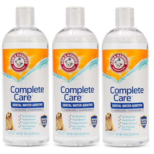 Arm & Hammer Complete Care Dog Dental Water Additive Odorless Flavorless Daily Oral Care Solution with Baking Soda and Calcium for Plaque Tartar and Fresh Breath 16 Fl Oz - 3 Pack