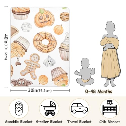 Ollabaky G383895290P749C793S1730 Halloween Monster Cake Cookies Pumpkin Unisex Baby Blanket Boys Girls Cotton Throw Blanket Swaddle Blanket thumb #2