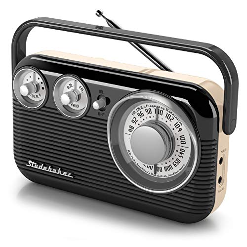Studebaker SB2003 Retro Portable AM/FM Radio AC or Battery Operated (Black/Cream)