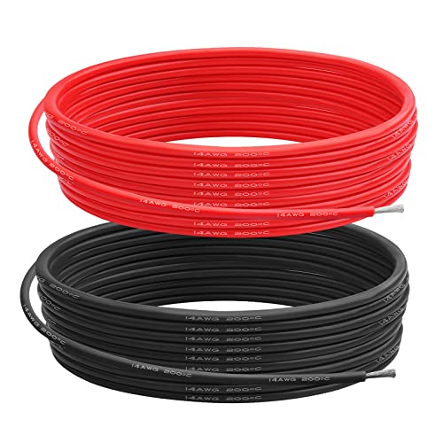 14AWG Cavo Elettrico Silicone 14 Gauge 2.07 mm² 10m5m Rosso + 5m Nero Flessibile 400 Fili 0.08 mm di Rame Stagnato Filo ad Alta Temperatura per Auto
