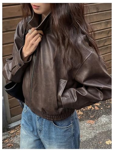 Milumia Cropped Faux Leather Bomber Jacket