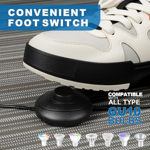 Image of 2 Pack Up Lights Indoor, 6W 3000K Warm White Uplighting Indoor Floor Can Light with GU10 Bulb, Indoor Floor Spotlight for Plants, Wall & Artwork, Plug Cord & Foot Switch, Black