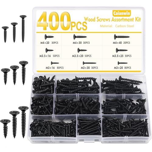 Caianwin 400 viti autofilettanti in acciaio al carbonio, 9 misure, M3 M3.5 M4, viti autofilettanti con testa svasata, assortimento di viti autofilettanti Caianwin 400 viti autofilettanti in acciaio al carbonio, 9 misure, M3 M3.5 M4, viti autofilettanti con testa svasata, assortimento di viti autofilettanti