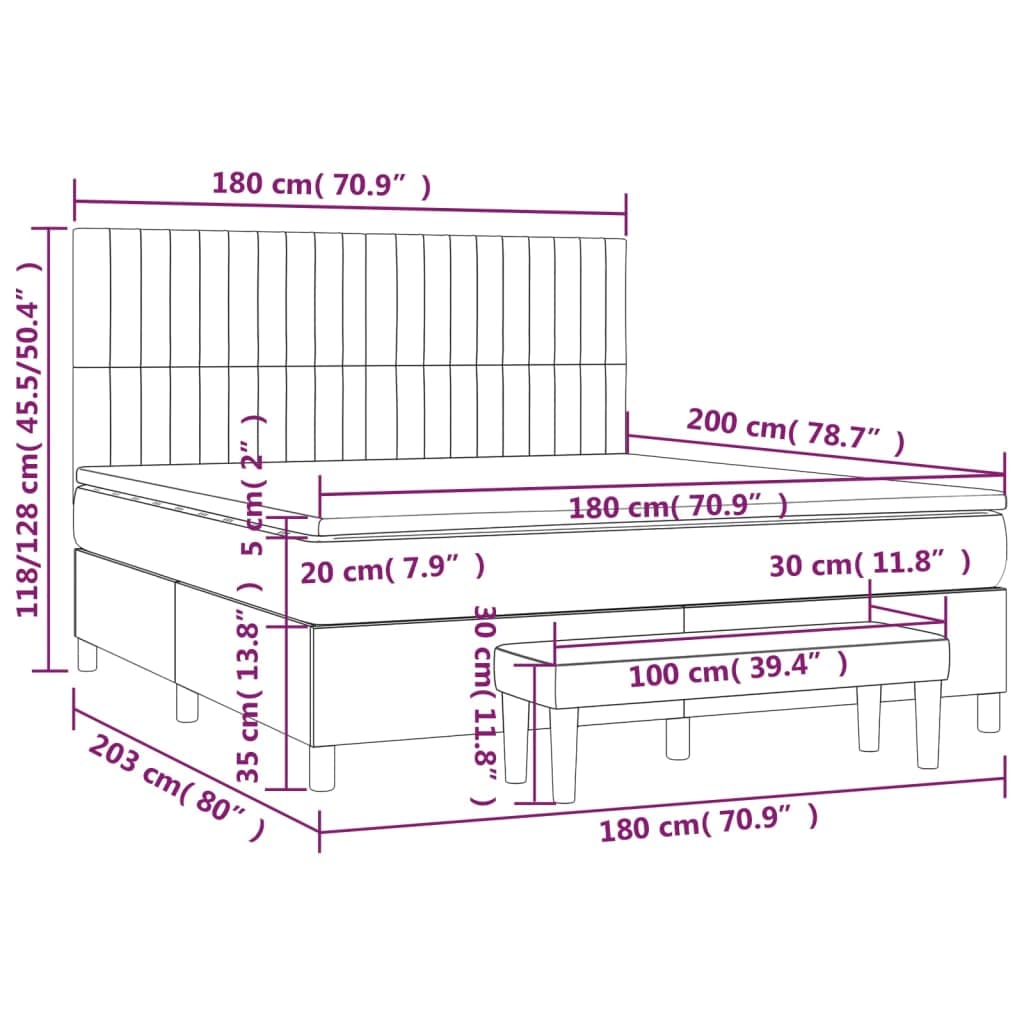 Cama con somier de 180 x 200 cm, tejido azul, colchón de muelles ensacados, juego completo, cabecero de altura ajustable para dormitorio, habitación de invitados, accesorios para el hogar