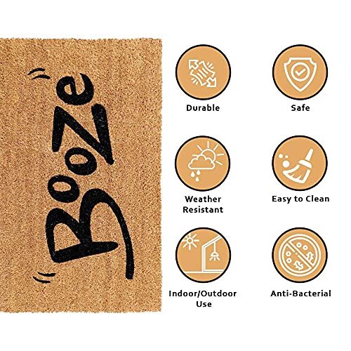 Image of Onlymat Booze Funny Printed Anti-Slip Doormat (Black and Brown) Rectangular Shaped Entryway Rug Natural Coir Material with PVC Backing for Outdoor Entrance Home Multipurpose Mats Floor Door Hall Drawing Room Living Room (75cm x 45cm)