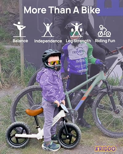 Image of KRIDDO Toddler Balance Bike 2 Year Old, Age 24 Months to 5 Years Old, 12 Inch Push Bicycle with Customize Plate (3 Sets of Stickers Included), Gift Bike for 2-3 Boys Girls, White