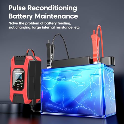 Image of Sounce Fully Automatic 7A 12V Car & Bike Battery Charger: Smart Battery Maintainer with Intelligent Digital Display & Multi-Protection: Compatible with AGM, Gel, Wet Lead-Acid, Calcium Batteries