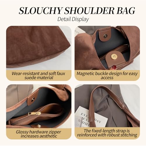 Bolso Tote de gamuza para mujer marrón chocolate miniatura 5