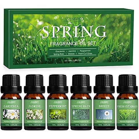 SALUBRITO Spring Essential Oils Set, Aromatherapy Fresh Spring Fragrance Oils for Diffusers and Home, Candle Making - Gardenia, Jasmine, Peppermint, Fresh Cut Grass, Spring Rain, Breeze Scent Oil Cover