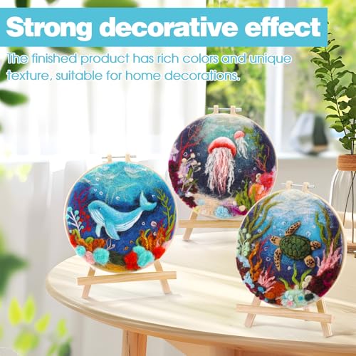 Image of Fedmut Needle Felting Kit, Wool Felting Kit for Beginners Adult with Wool, Needles, Foam Pad, Felt Cloth and Instructions - 4 Set Sea Animals Painting Frame for Great Gift Decoration