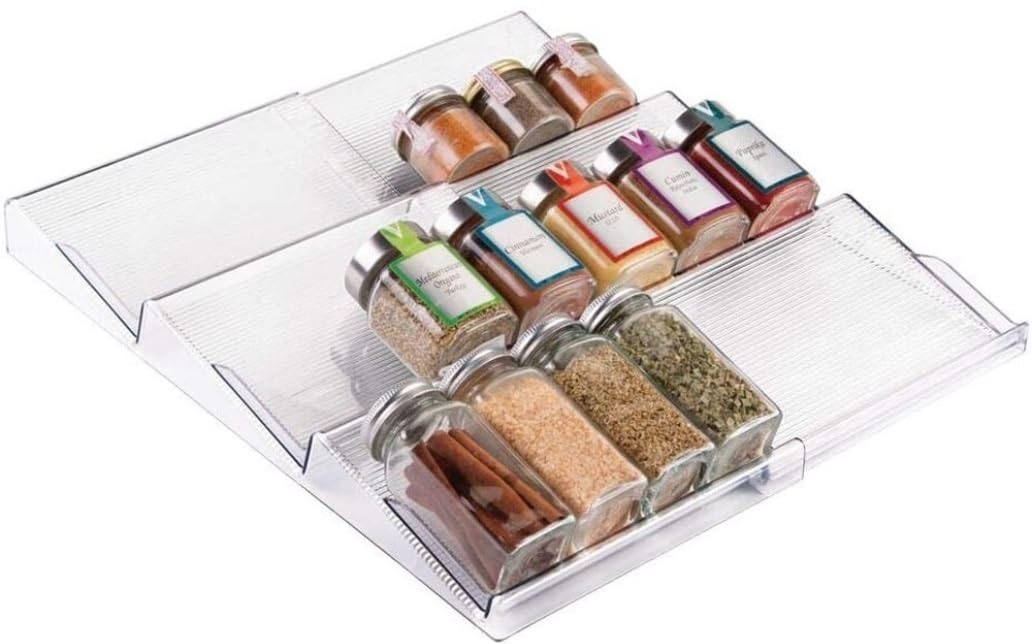FYIYIEW spice rack, Drawer Organizer 3 Tier Slanted For Jars Seasoning Bottle Storage Spice