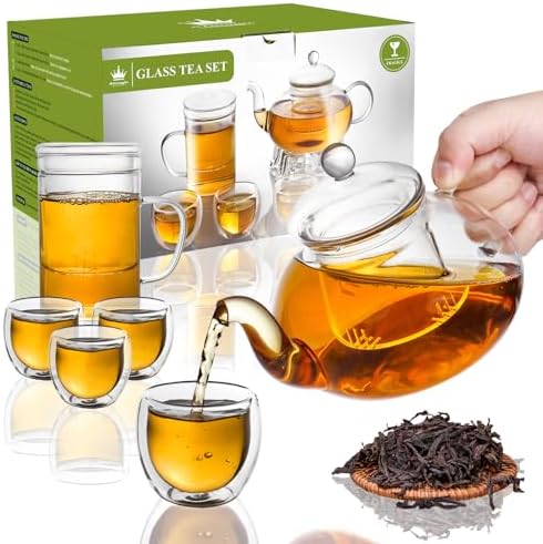 2-IN-1 Glass Tea Sets for Adults - Includes Glass Teapot and Mug ...