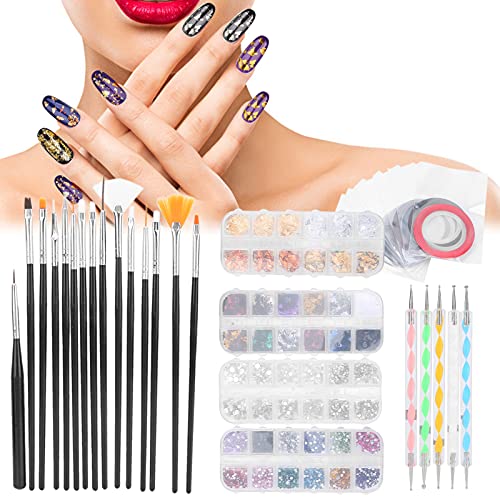 Nail Art Pinsel 3D Nail Art Dekorationen Kit Nail Art Werkzeug Set Nagelpinsel Punktierstift Strass Dekoration… – Bild 3