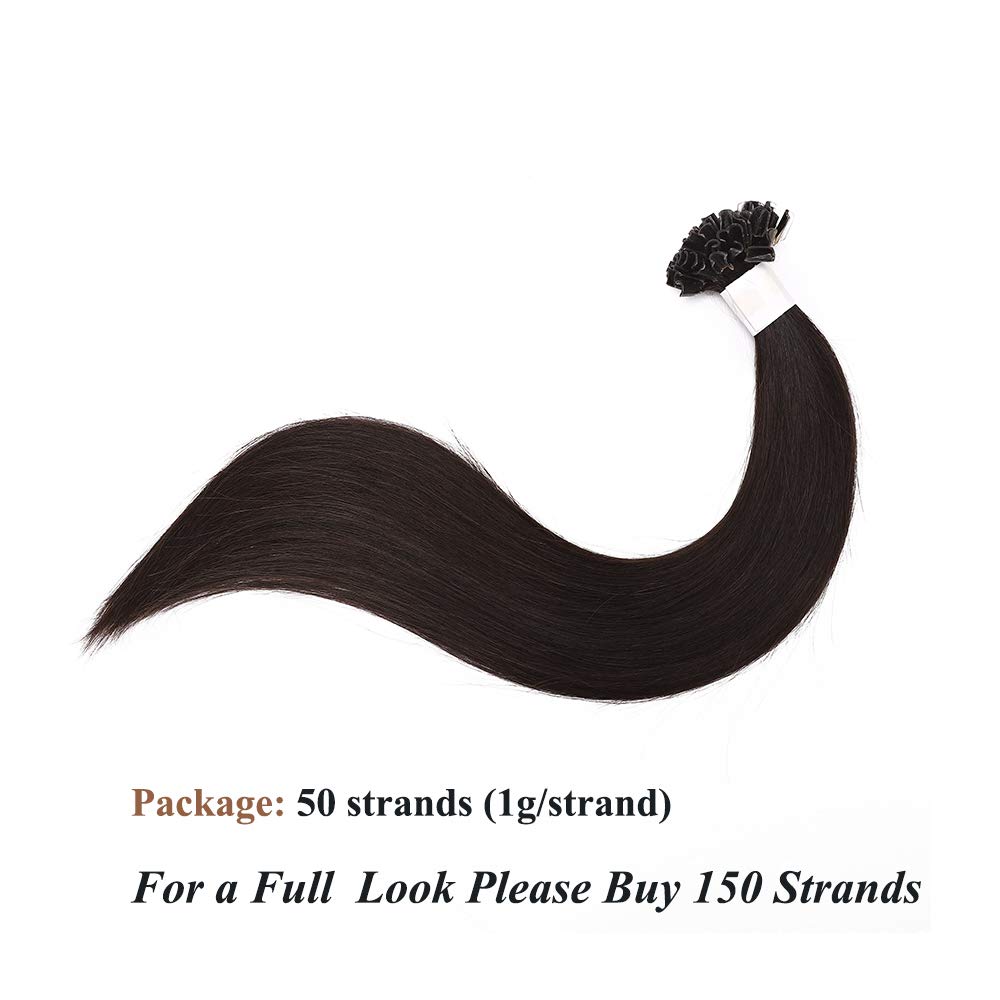 SEGO Extensions Echthaar Bondings Keratin U-Tip Remy Human Hair Haarverlängerung 50 Strähnen Dunkelbraun#2 24"(61cm)-50g